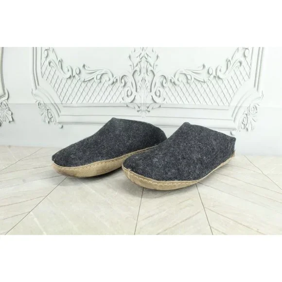 Glerups Charcoal Wool Indoor Leather Sole Slippers Shoe Size 8 - Picture 2 of 8